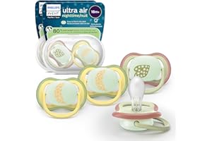 Philips Avent Ultra Air Nighttime Pacifiers - Orthodontic Design, for Babies 18 Months+, Glow in The Dark, Extra-Firm Silicone Symmetrical Nipple, BPA-Free, 2 Sterilizing Cases, 4 Pack, SCF376/38