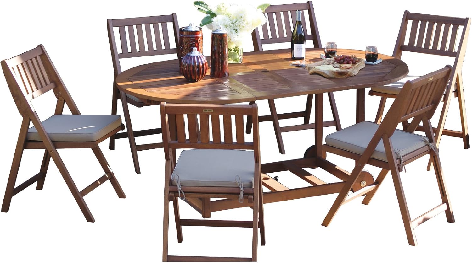 Outdoor Interiors S10555 7-Piece Fold and Store Table Set, Eucalyptus, All Wood