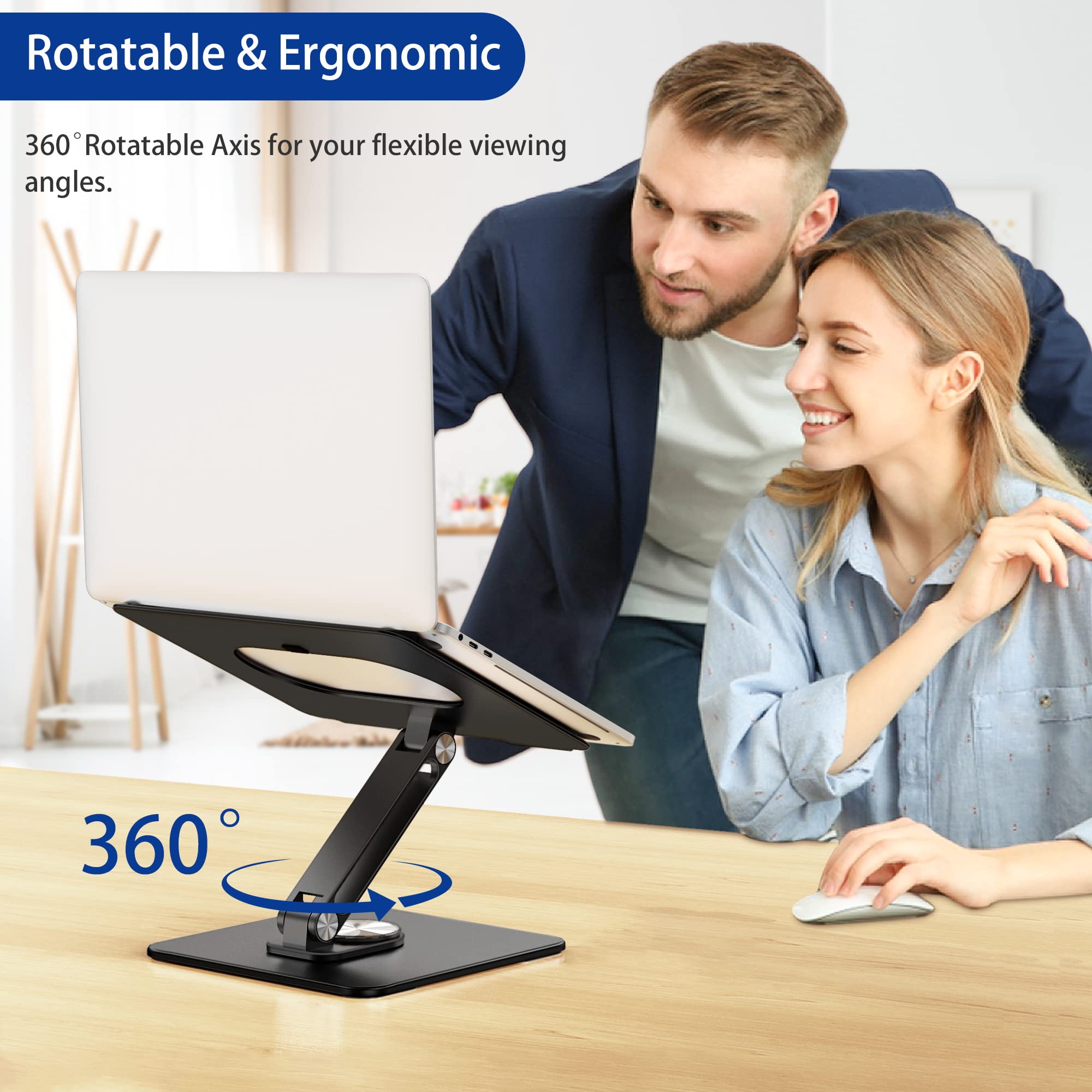 BESIGN LSX7 Laptop Stand with 360° Rotating Base, Ergonomic Adjustable Notebook Stand, Riser Holder Computer Stand Compatible with Air, Pro, Dell, HP, Lenovo More 10-15.6" Laptops (Black) - Image 7