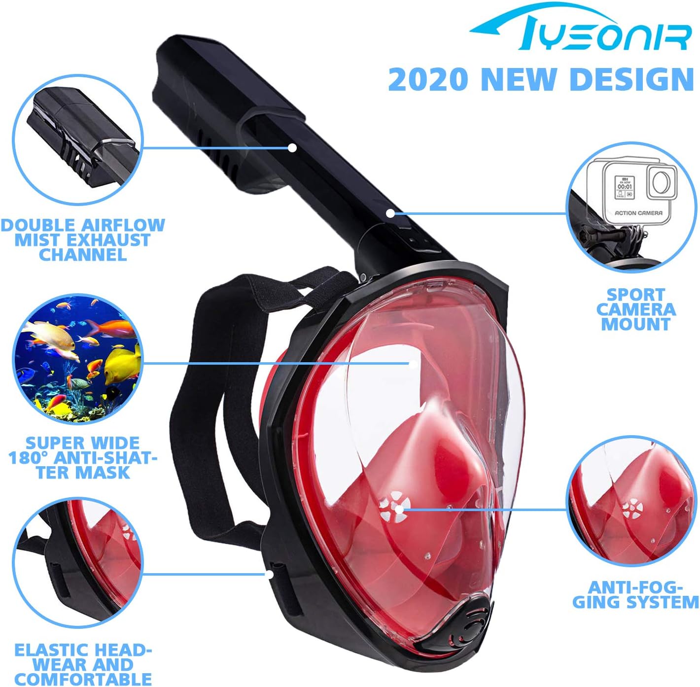 Foldable Full face Snorkeling mask with New Safety Breathing System, 180-degree Panoramic View, Waterproof and Anti-Fog, with Camera Stand, Universal Snorkeling mask : Sports & Outdoors