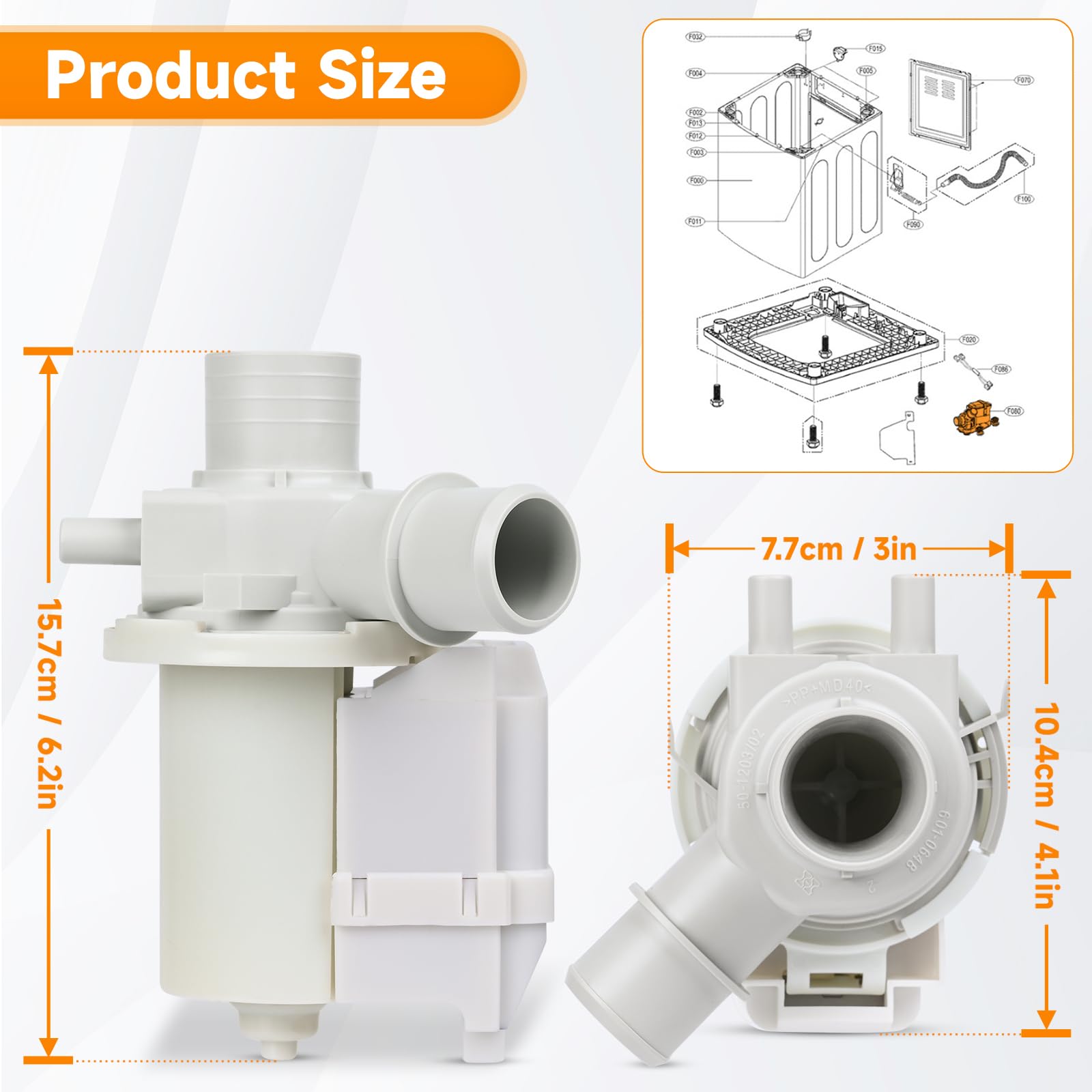 DP040-012 4681EA1007A Drain Pump (OEM) Replacement for LG Washer Drain Pump, Replace 5859EA1004F 5859EA1004P 5859EA1004G WH23X10020, Fits for WT1101CW WT1201CV WT1201CW WT4870CW WT1501CW 79631513210