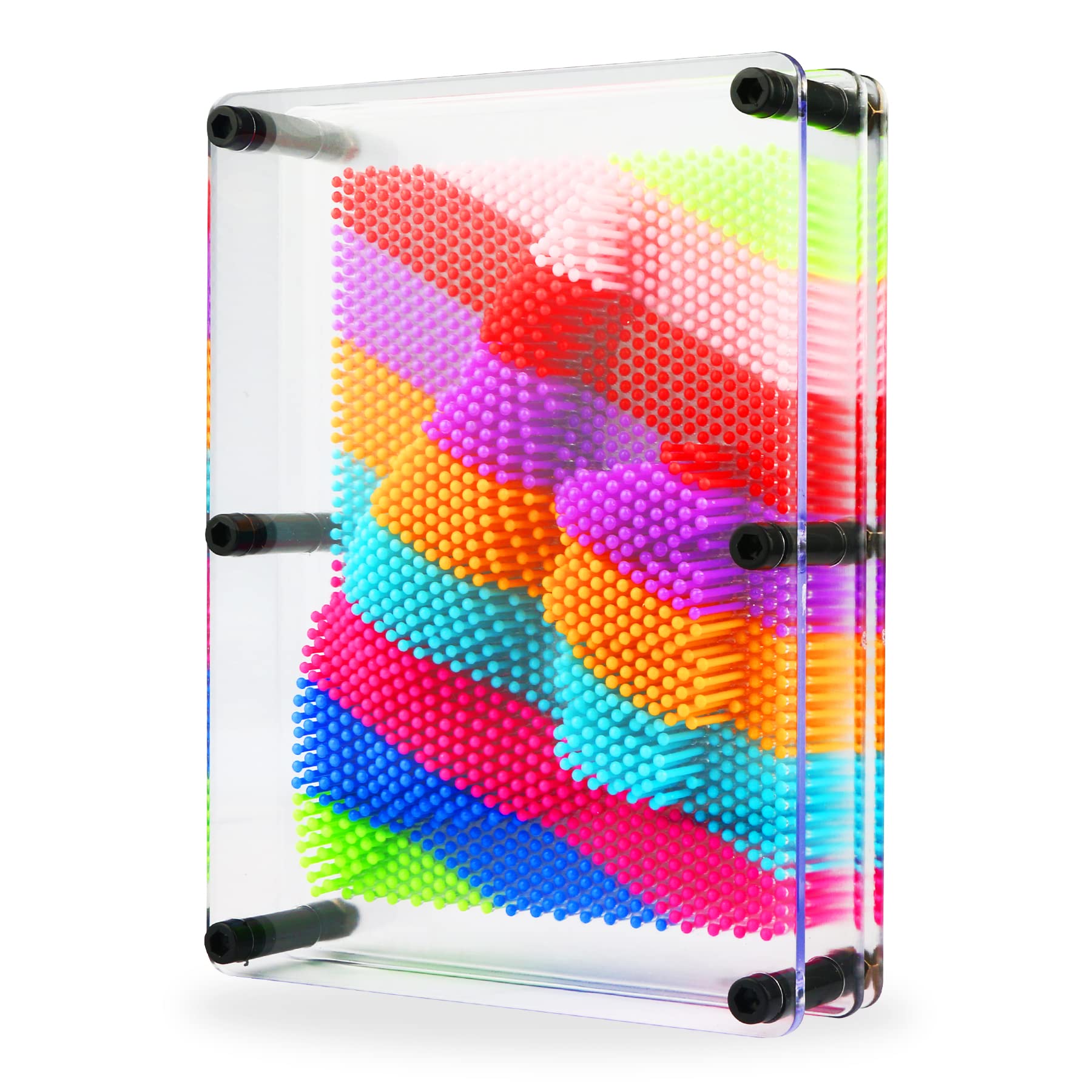 3D Pin Art Toy - Large Size 6” X 8” Unique Metal 3D Pin Art Board for Kids & Adults (Plastic, Rainbow)