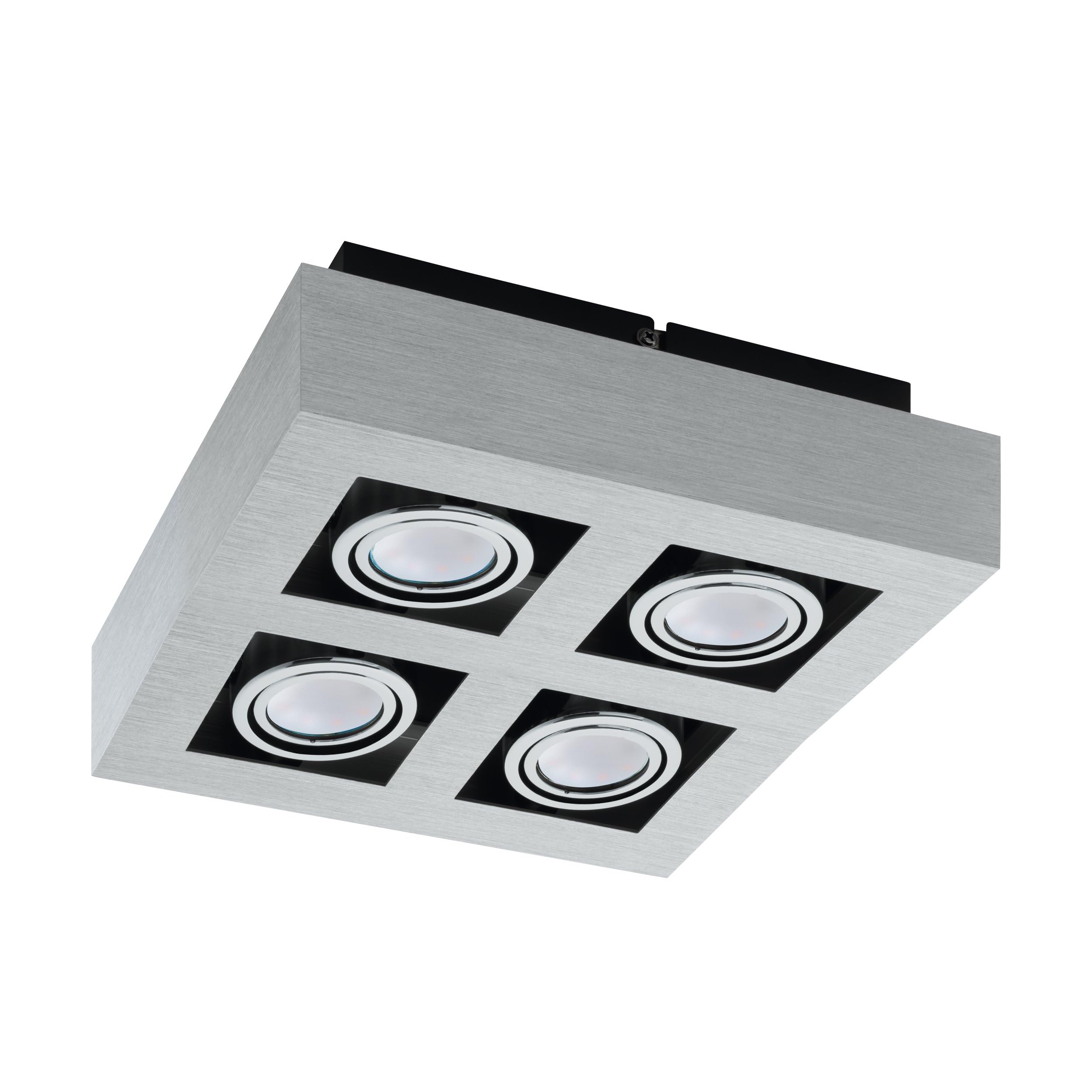 Eglo LED Ceiling Light Loke 1, 4-Light Surface luminaire Made of Aluminium and Steel, Ceiling lamp in Brushed, Chrome, Black, Surface-Mounted lamp with GU10 Socket, LED Bulbs Included, Adjustable