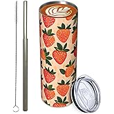 Turamurra Stainless Steel Tumbler 20oz with Lid and Straw, Strawberry Tumbler for Hot and Cold Beverages, Travel Coffee Mug Insulated Tumblers Cups, Birthday Gifts for Women Adults Kids