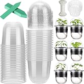 Ferrochef 50 Pack Self Watering Propagation Pots, 12 oz Seed Starter Cups | Clear Root Viewing, Vented Dome Lids, 90 mm Net Baskets, 15 m Cut-to-Fit Wick, 50 Green Plant Labels, Organized Batch Growing