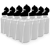 4E's Novelty Sports Water Bottles Bulk (12 Pack) 18 oz Squeeze Reusable Plastic White School Bike Water Bottle for Kids, BPA Free, Party Favor Giveaways, End of Year Student Gifts