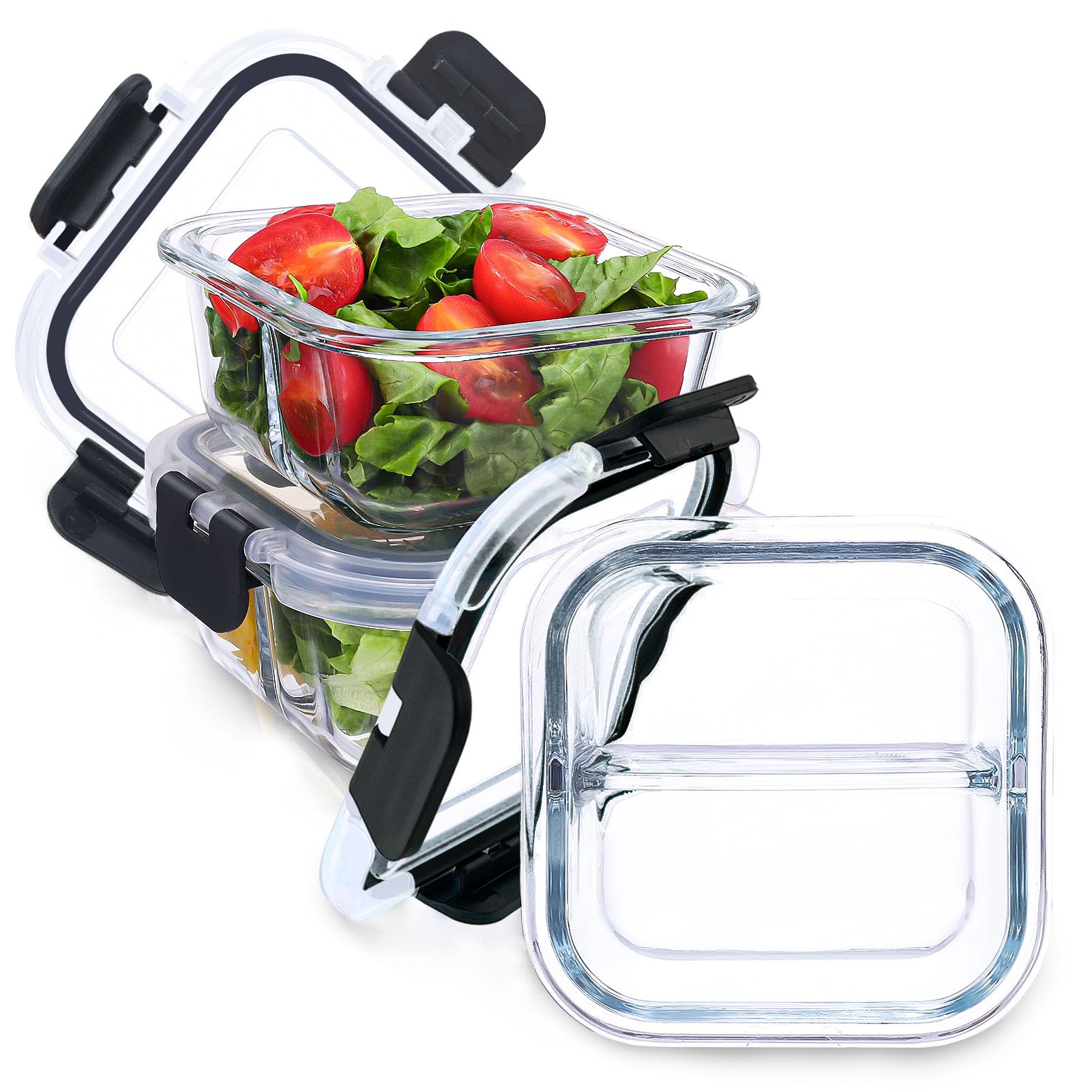Photo 1 of Nafhone Bariatric Meal Prep Containers, 8 oz Bariatric Portion Control Food Storage Containers with Two 4 oz Compartments (3 Pack), Reusable Glass Snack Containers with BPA Free Airtight Lids