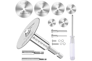 AUXIREN 11 PCS Rotary Drill Saw Blades: 6 PCS Mini Circular Saw Blades with 2 PCS 1/4" Hex Shank, 1/8" & 1/4" Round Shanks+ Screwdriver, HSS Small Cutting Discs for Drills Rotary Tools, Inside PVC Pipe Cutter