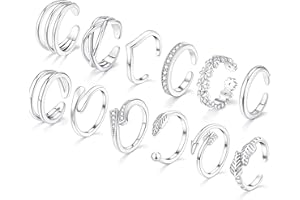 WAINIS 12pcs Toe Rings for Women Non Tarnish Toe Ring Set Simple Cute Open Adjustable Band Toe Ring Hawaiian Beach Summer Foot