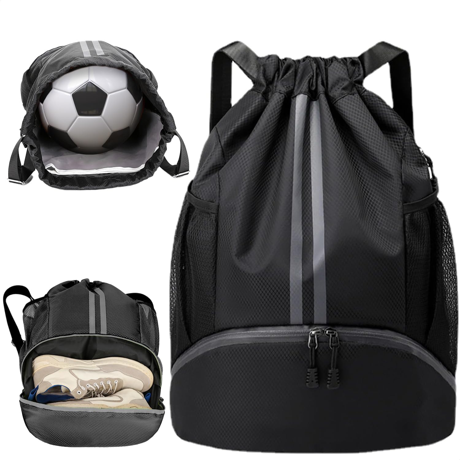 WUBAYI Football Boot Bag,Sports Kit Gym Sack Swimming PE Large Drawstring Bag Unise With Wet And Dry Separation,Waterproof Gym For Kids Adults Men Women Travel,School Sports Beach Holidays Boys Girls