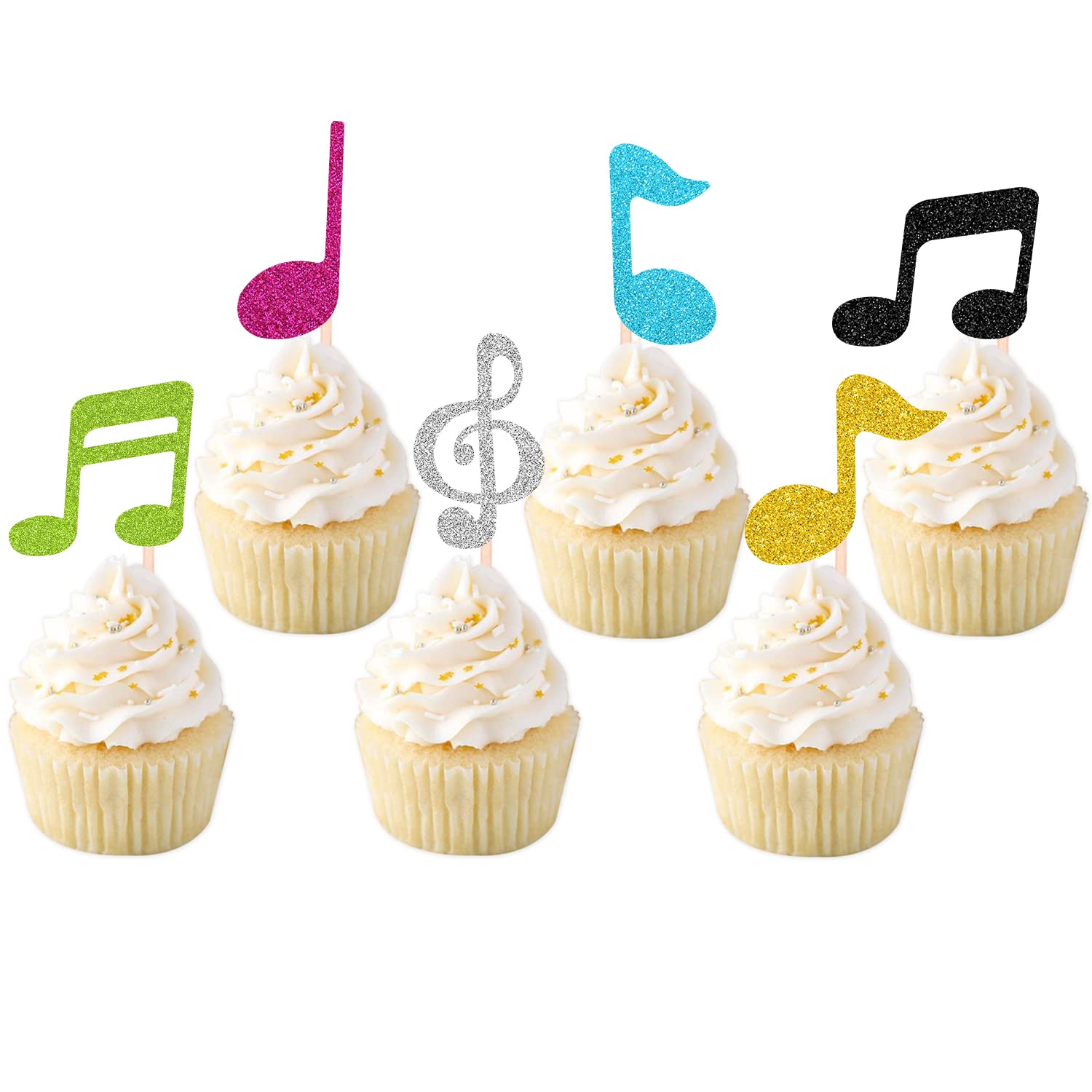 Photo 1 of 36 Pcs Music Note Cupcake Toppers for Music Themed Party Decorations Colorful Glitter Musical Symbol Cake Picks for Kids Baby Shower Birthday Party Supplies
