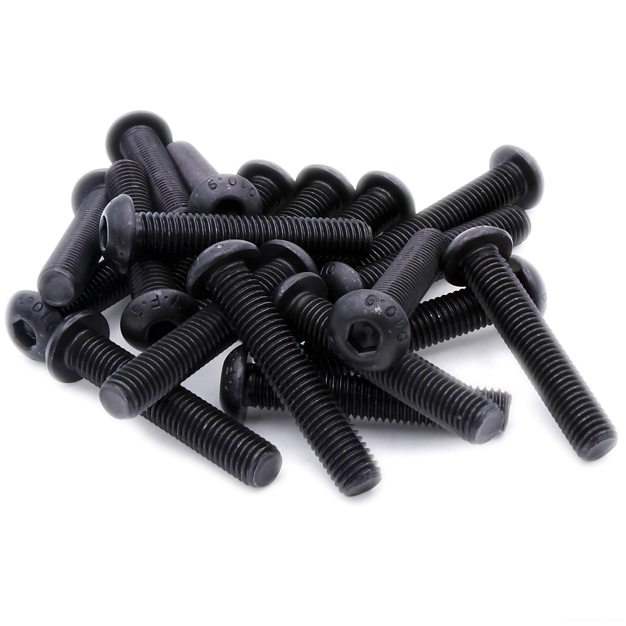 M8 (8mm x 16mm) Hex Socket Button Machine Screw (Bolt) - Black Steel (Pack of 20)