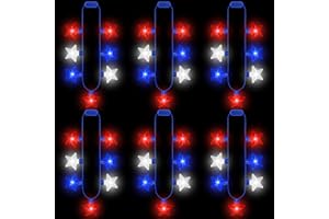EOBOH 4th of July Accessories, 6PCS Fourth of July Light up Necklaces, Patriotic Independence Day 7 Bulb Red Blue White Stars Necklace, Glow Necklace for Memorial Day Parades Party Favors