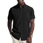 PJ PAUL JONES Mens Dress Shirt Casual Untucked Shirts Short Sleeve Button Down Shirt with Pocket