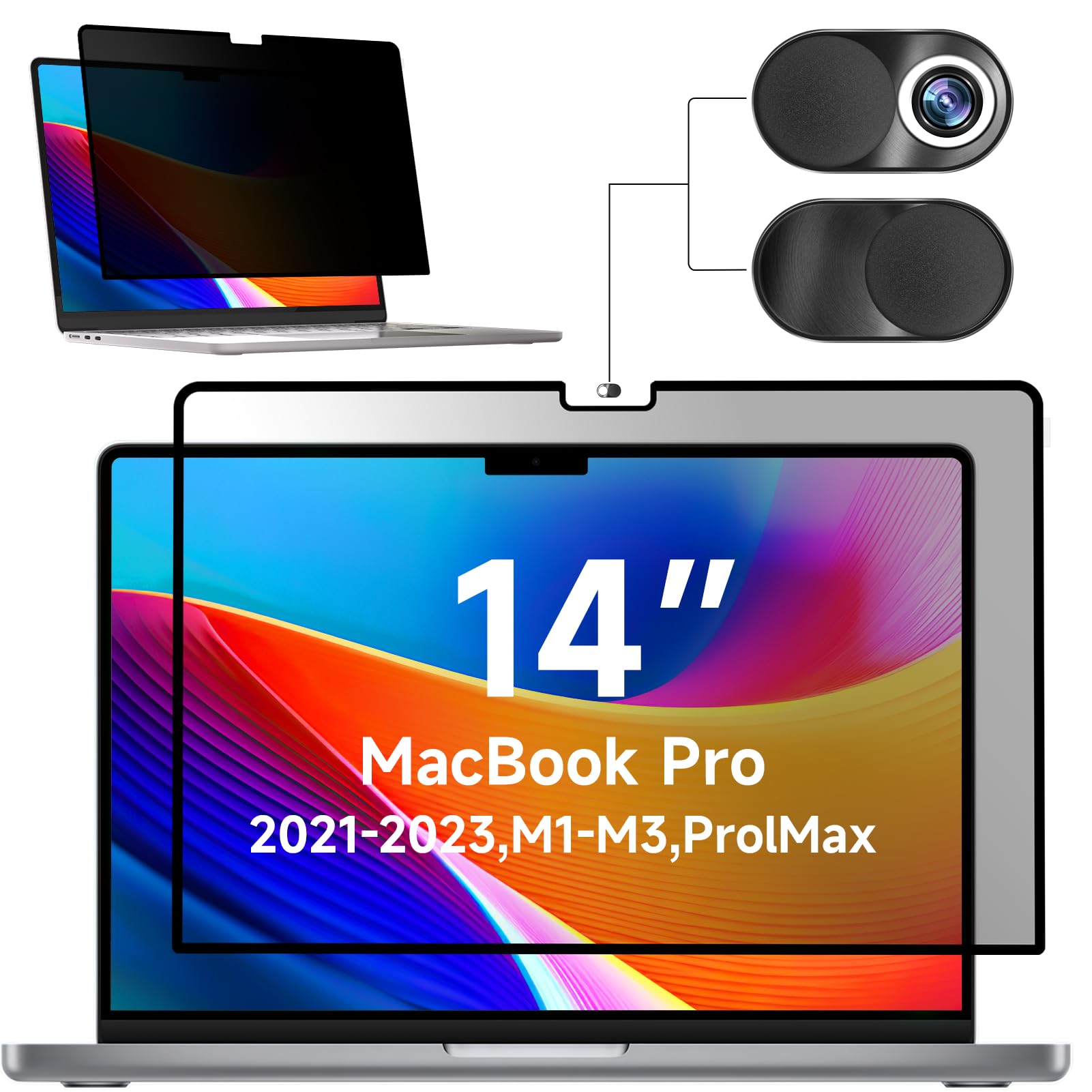 Photo 1 of Mamol Privacy Screen for MacBook Pro 14 Inch (2021-2023, M1, M2, M3) - A2918 A2992 A2442 A2779, MagicSuction Removable Vacuum Adsorption Anti Spy, Anti Glare