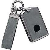 YO&YOYE Compatible with Volvo Key Fob Cover with Keychain Leather Key Case Protector for Volvo XC90, XC60, XC40, S60, S90, V60, V90, Polestar 1, Polestar 2, Grey