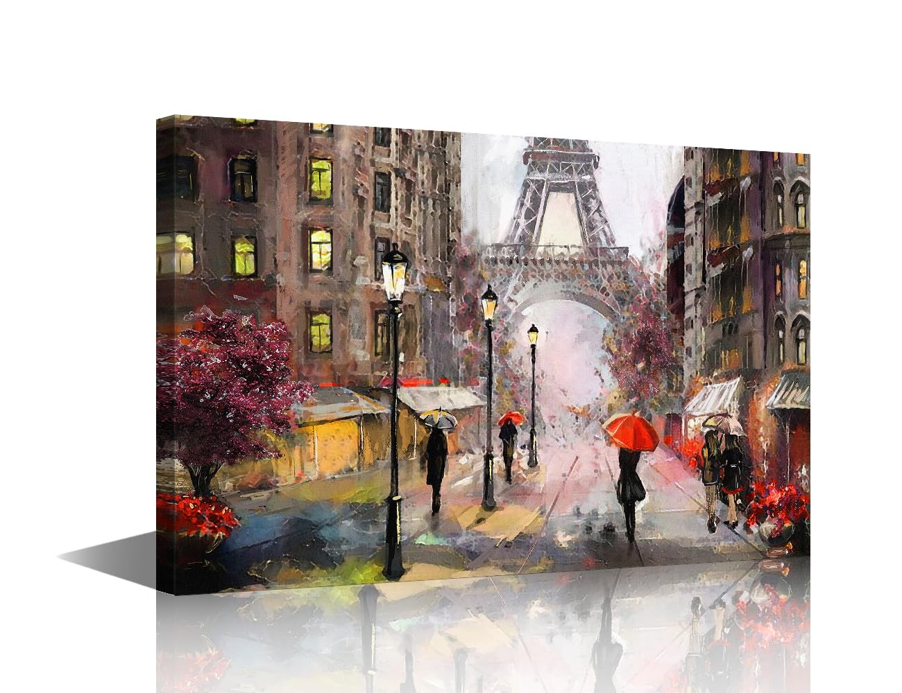 Wall Art Canvas Print Street View of Paris Oil Painting Style Wall Art Canvas Print Eiffel Tower France Picture for Living Room Ready to Hang - 24" W x 16" H — image 1