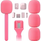 Facmogu Pink Mic Holder for DJI Wireless Mic, Handle for Rode Wireless Pro | 3PCS Foam Cover | Pink Microphone Accessories for Dji Mic Mini | Interview Handle for DJI/Rode/Hollyland Lark Lavalier