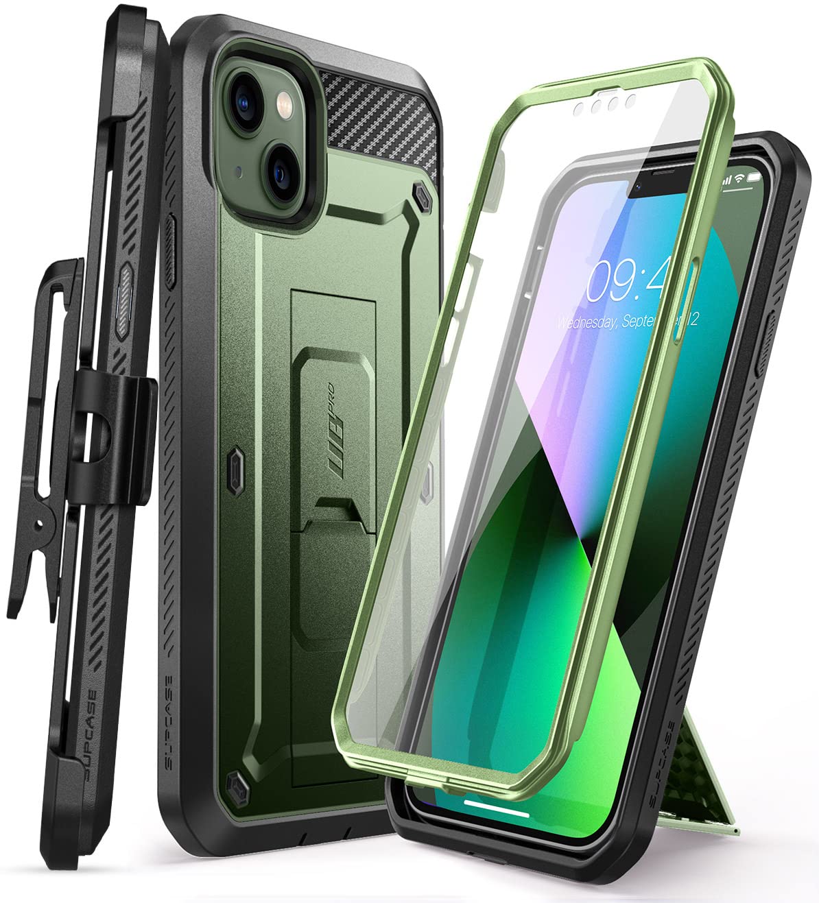 SUPCASE for iPhone 13 Case with Stand & Belt-Clip (Unicorn Beetle Pro), [Built-in Screen Protector] [Military-Grade Drop Protection] Heavy Duty Rugged Kickstand Phone Case for iPhone 13, Guldan
