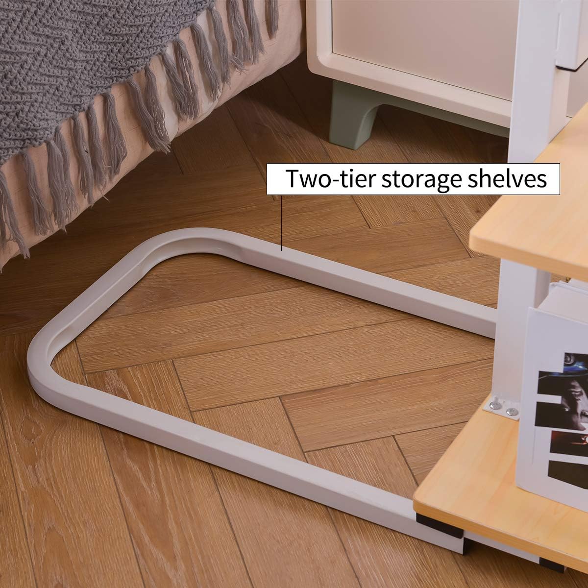 Natwind Overbed Laptop Table with Lockable Wheels Portable Rolling Movable Table Adjustable Angle & Height Laptop Stand Cart with Three-Level Shelf for Bed or Sofa Brown : Office Products