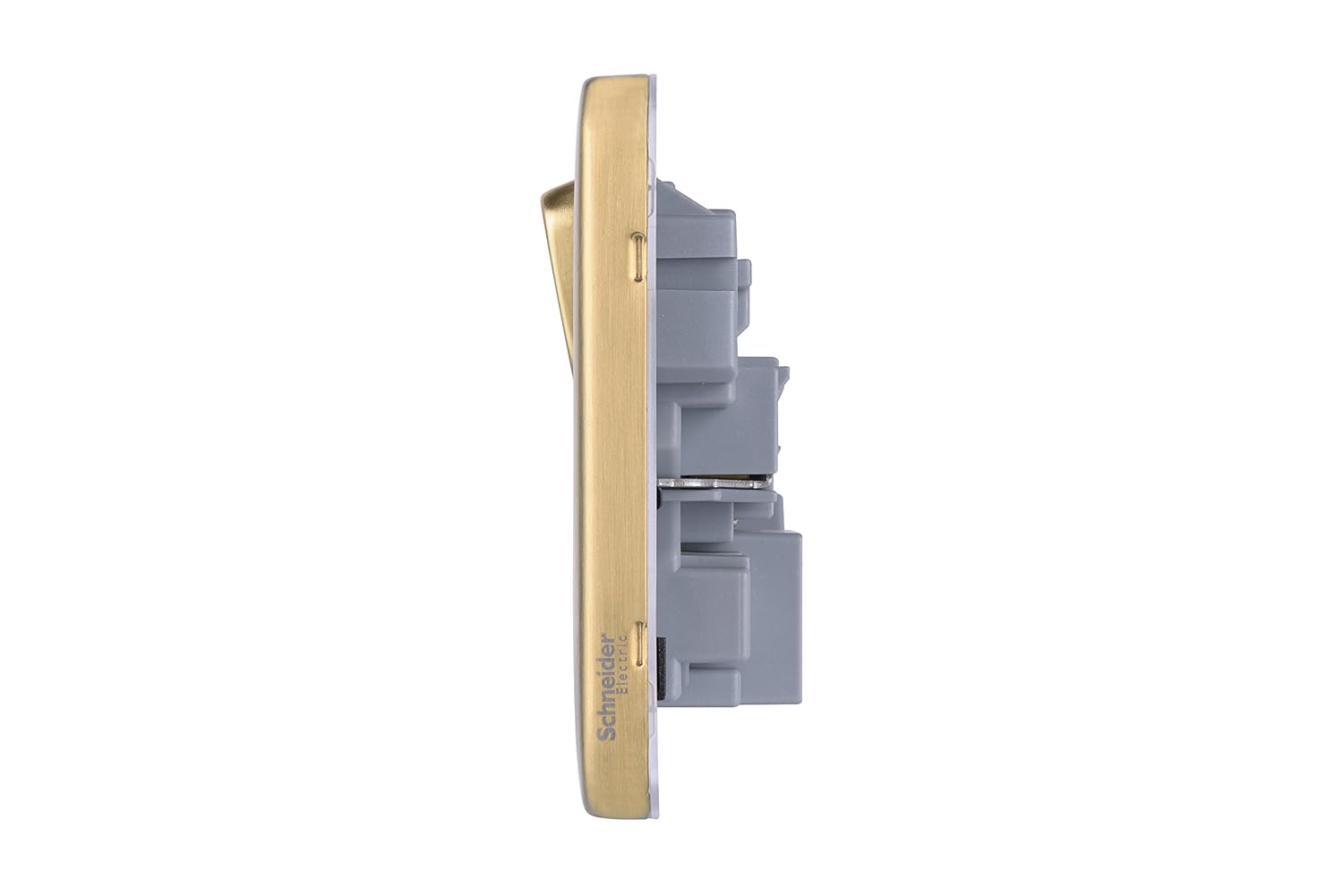 Schneider Electric Lisse Screwless Deco 2G 13A Sw SO SP w/ 2USB BSB, USB, Satin Brass, 2 Gangs, Satin Brass/Black Insert - Image 4