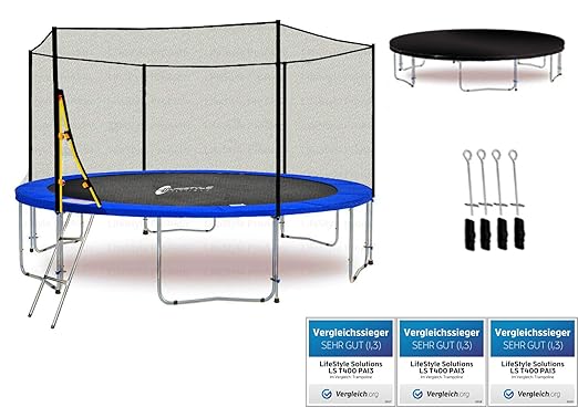 LS-T370-PA12 (BD) DELUXE LifeStyle ProAktiv Garten- Trampolin 370 cm - 12ft - Extra Starkes Sicherheitsnetz - 180kg Traglast 
