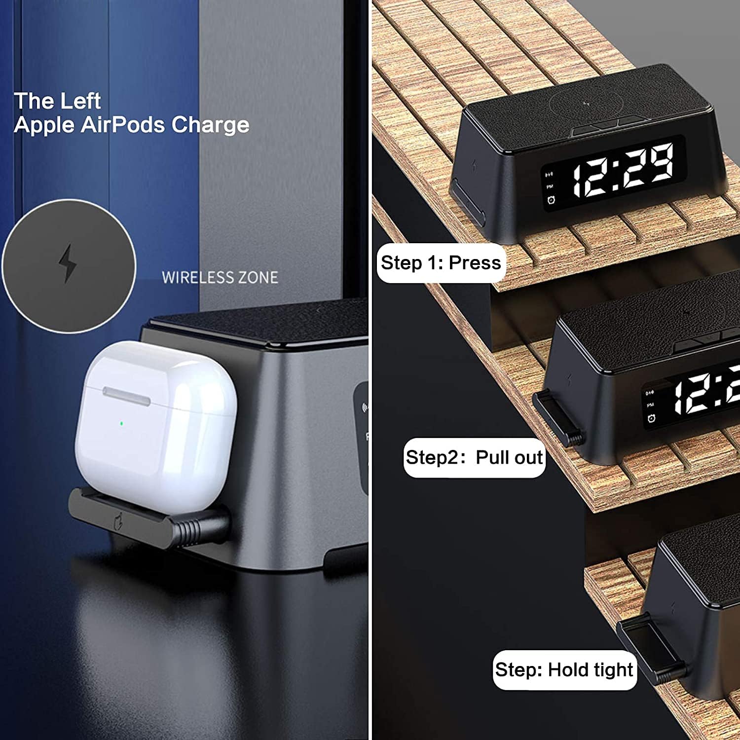 LED Digital Clock 2021 New Version Fast Wireless Charging Station for Multiple Devices,3 in 1 Wireless Charger Compatible with iPhone,Apple Watch & AirPods (Apple Watch Charging Cable not Included)