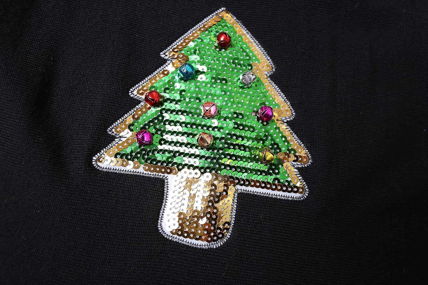 SMILING PINKER Girls Christmas Dress Jingle Bells Sequins Xmas Tree Knit Ugly Sweater
