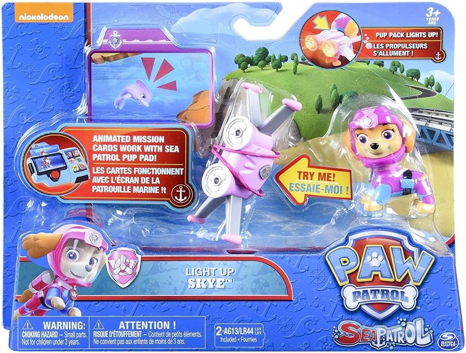 Paw Patrol Sea Patrol - Light Up Skye Figure with Pup Pack and Mission Card