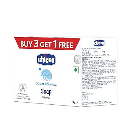 Chicco Baby Soap, Buy 3 Get 1 Free, (75g x Pack of 4)