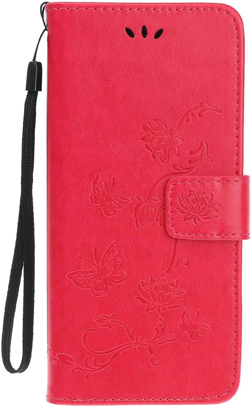 Reevermap Samsung Galaxy A20E Case Flip Cover Premium PU Leather Wallet Lotus Butterfly Embossed Magnet Closure Card Slot Holder Stand Silicone Bumper Shockproof Case for Samsung Galaxy A20E Rose Pink