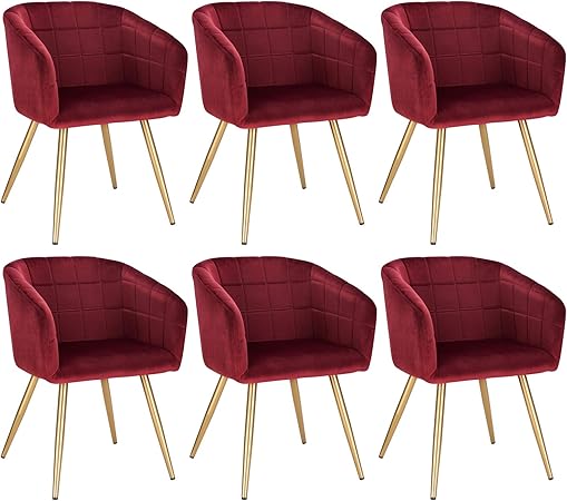 Woltu Dining Chairs Set Of 6 Pcs Kitchen Table Chairs Lounge Leisure Living Room Corner Chairs Dark Red Velvet Reception Chairs With Armrests Amazon Co Uk Kitchen Home