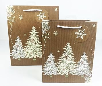 2 X Brown Christmas Gift Bags Giftbags Medium Large Luxury Quality