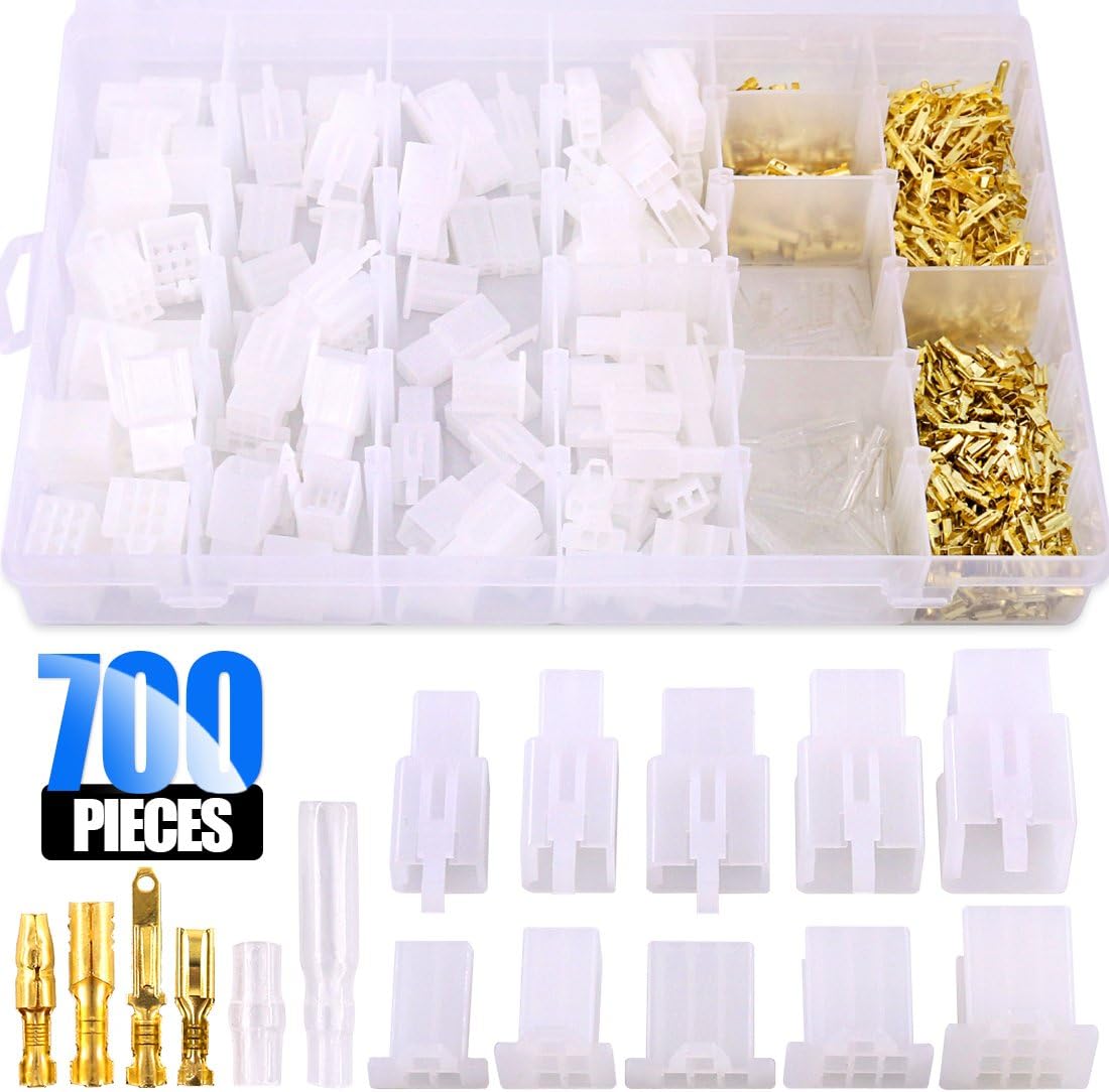 Glarks 700Pcs 2.8mm 2 3 4 6 9 Pin Plug Housing Pin Header Crimp Electrical Wire Terminals Connector and 30 Sets 4mm Car Motorcycle Bullet Terminal Assortment Kit for Motorcycle Bike