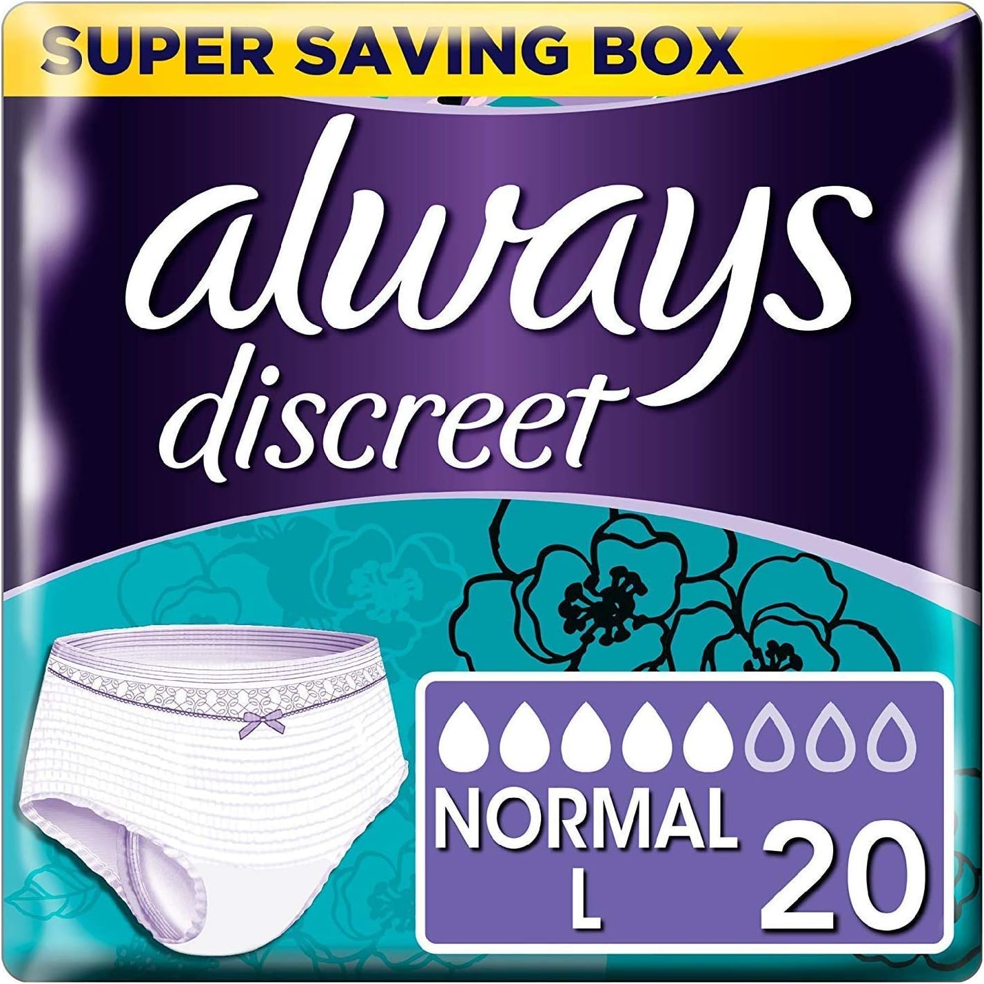 Always Discreet Incontinence Pants Women Large, L, UK 16-22, White, Absorbency 6