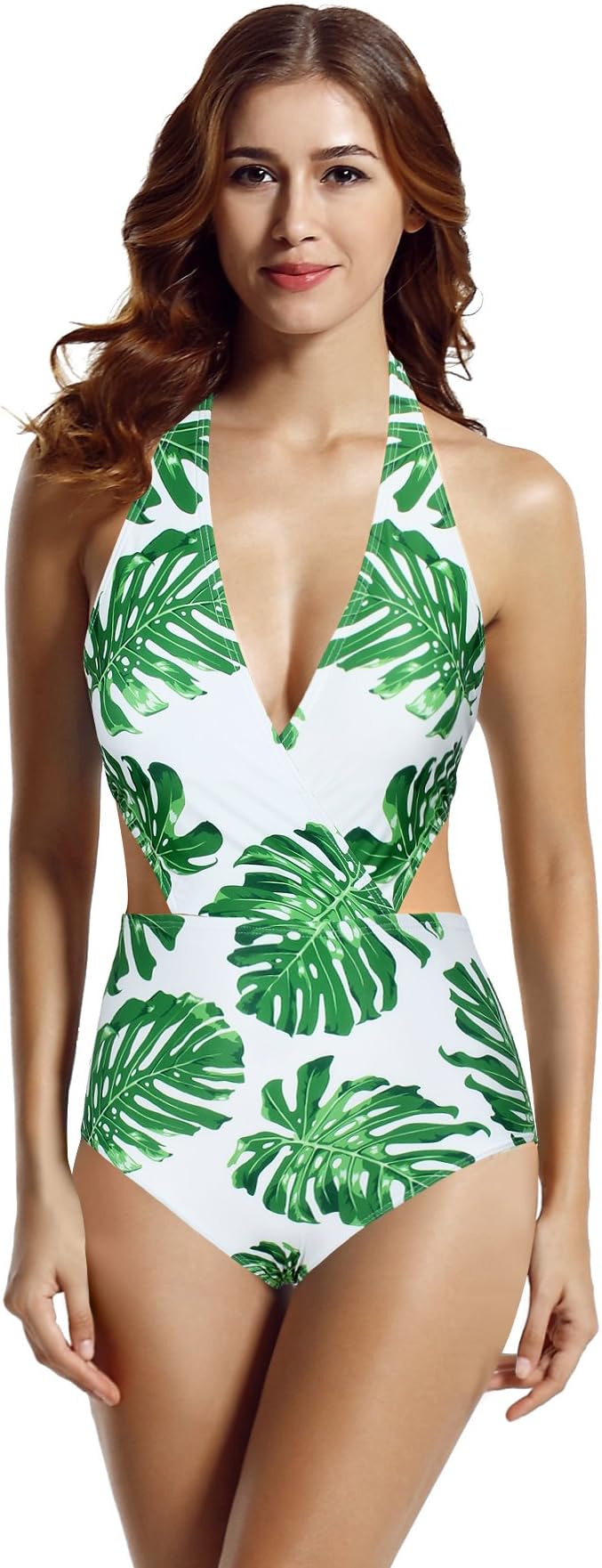 zeraca Women's Surplice Neckline High Waisted Halter One Piece Monokini Swimsuit