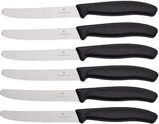Victorinox Swiss Classic 6 Stück Tomatenmesser mit Wellenschliff, 11 cm Klinge, Klingenschutz, Spülmaschinengeeignet, schwarz