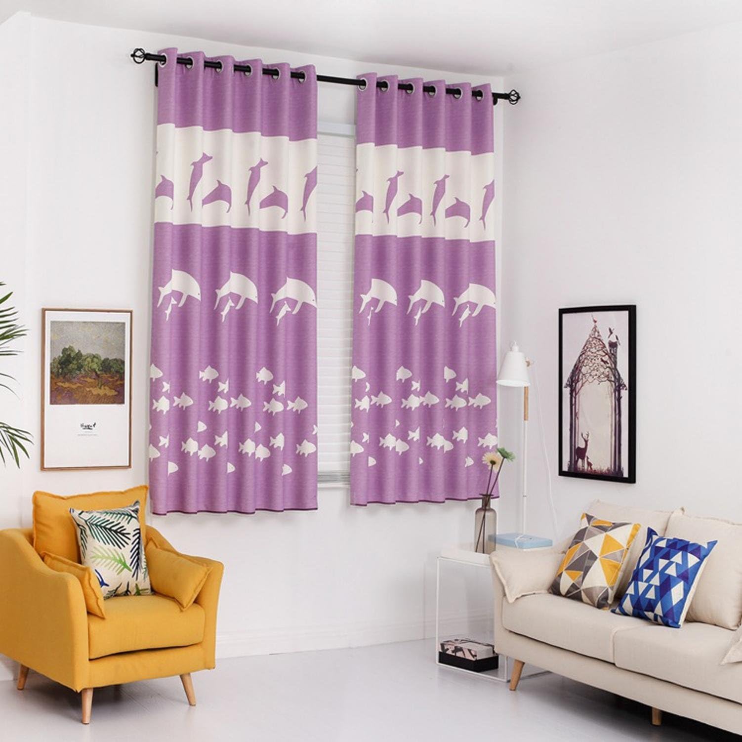 AINIJ 2018 New Curtains Printed short curtain curtains cloth whole children room Kindergarten cartoon Curtain cloth project Curtain cloth dolphin Pattern Printing Vintage, 2.5m