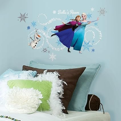 Asian Paints Nilaya Frozen Custom Headboard Featuring Elsa, Anna & Olaf Peel and Stick Giant Wall Decals