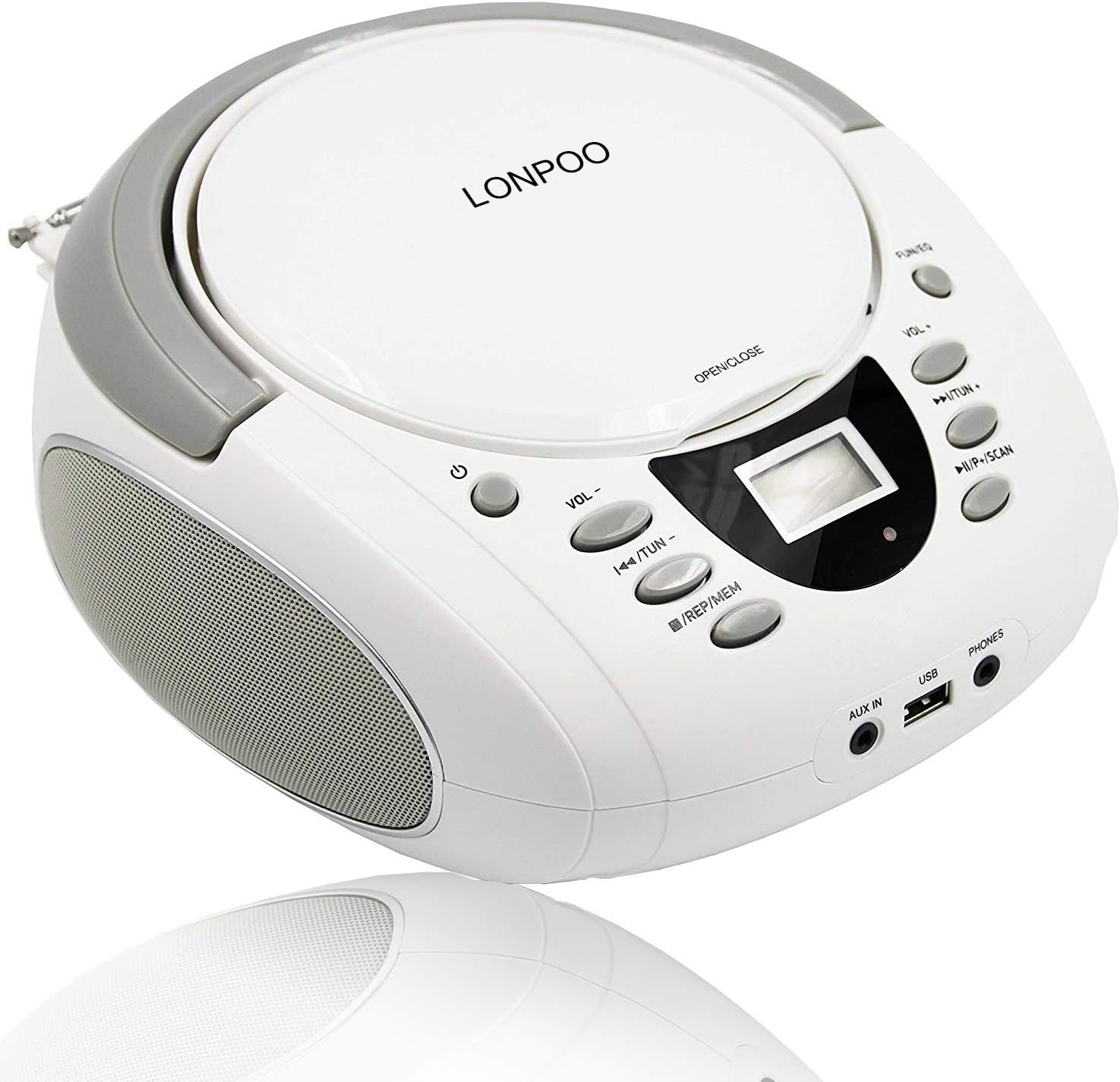 LONPOO CD Boombox Portable CD Player with Bluetooth, FM Radio, AUX