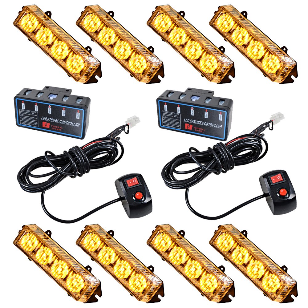LED Emergency Warning Flash Strobe Lights Bar for Car SUV Truck Van (Amber, 8 X 4-LED)