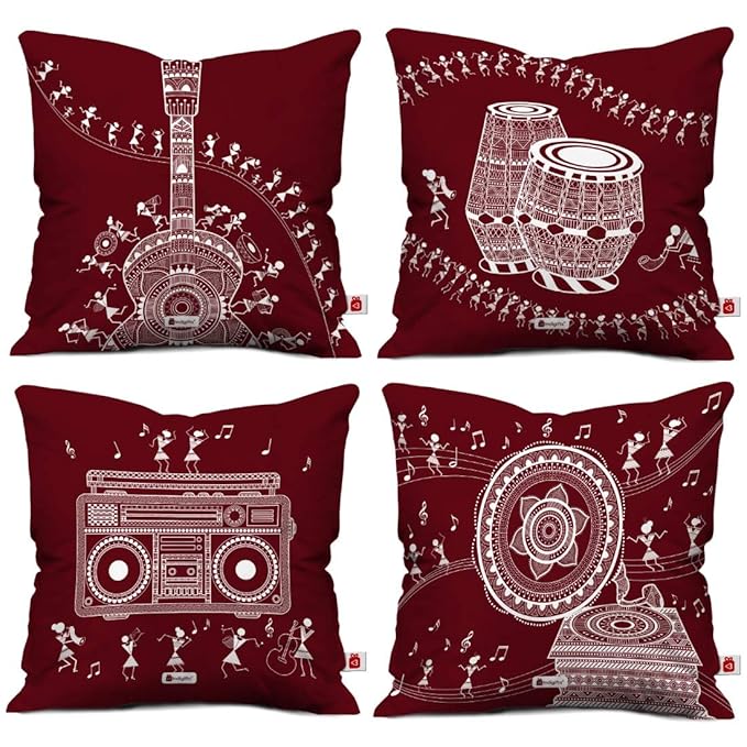 Buy Indigifts Satin Warli Art Designer Square Printed Sofa Cushion