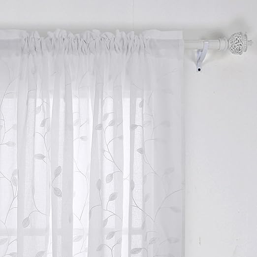 Amazon Com Deconovo Floral Sheer Curtains Embroidered Leaves