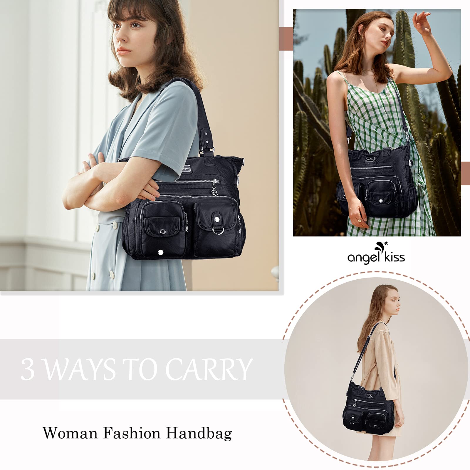 Angel Kiss Angelkiss Purses and Handbag for Women Soft Leather Hobo Bags Satchel Shoulder Bags Ladies Tote Crossbody Bag