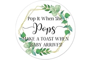 KORTTITALO 50 PCS Pop It When She Pops Baby Shower Favor Stickers, Mini Champagne Bottles Baby Shower Stickers for Baby Shower Party Favor, 2 Inch Round Stickers.