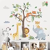 decalmile Jungle Animals Tree Wall Decals Elephant Giraffe Lion Safari view 1