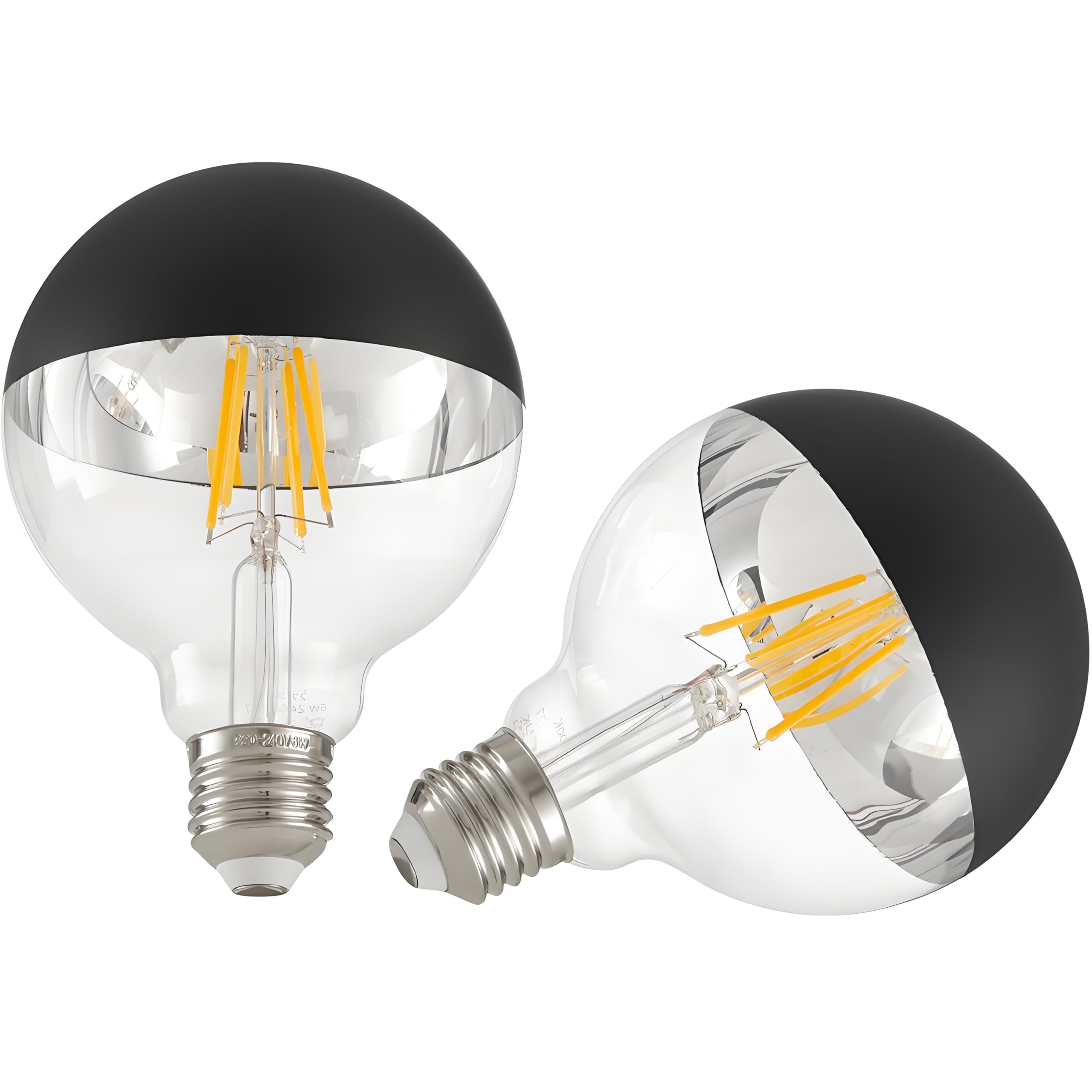 Vanpus 6W E27 LED Light Bulb - Flicker-Free Vintage Edison Screw, Warm White (2700K), Half Chrome/Black Plated, Dimmable, ⌀95mm (Pack of 2)​ — image 1