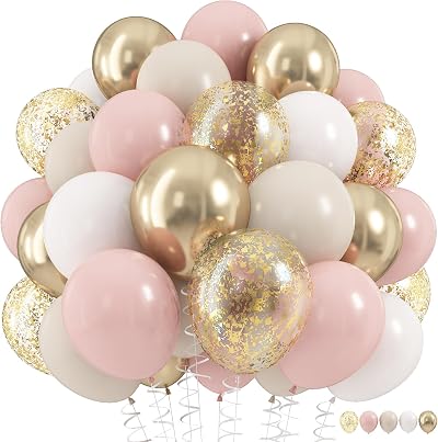 HILAVO Dusty Pink and Gold Balloons 60Pcs 12in Confetti Boho Set