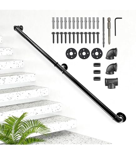 Wall-Mounted Stair Handrail – 1 To 6 Metre Lengths, Black Or White, Round Metal Bannister Rail With Fittings, Indoor/Outdoor Safety Rail