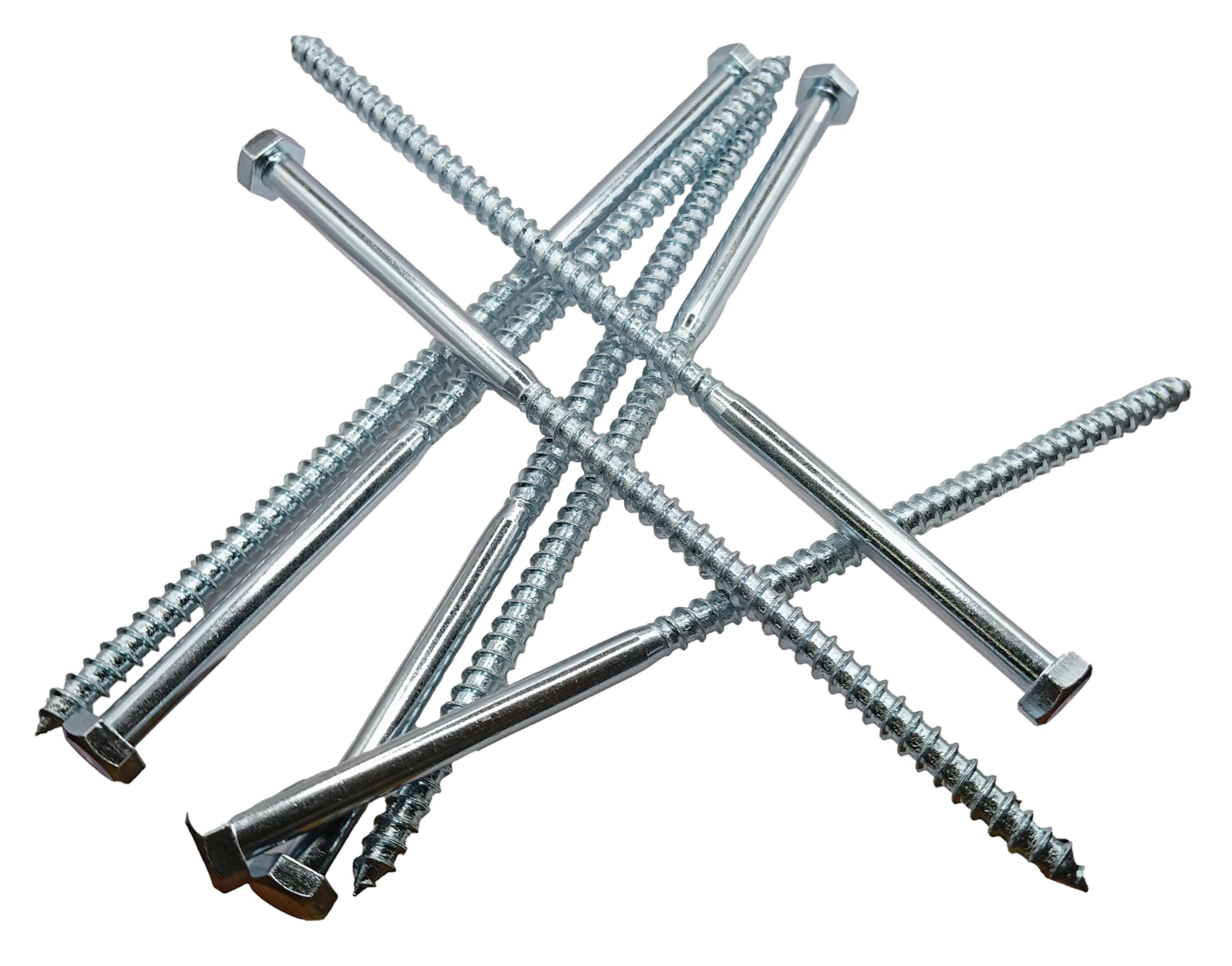 LLB 200mm M8 For Coach Screws Wood Hex Head Width 13mm Zinc Plated Sleeper Concrete Screw Hexagon Lag Half Thread Bolts Silver Long 8 inch x 0.3 inch (8mm x 200mm) Box of 15pcs